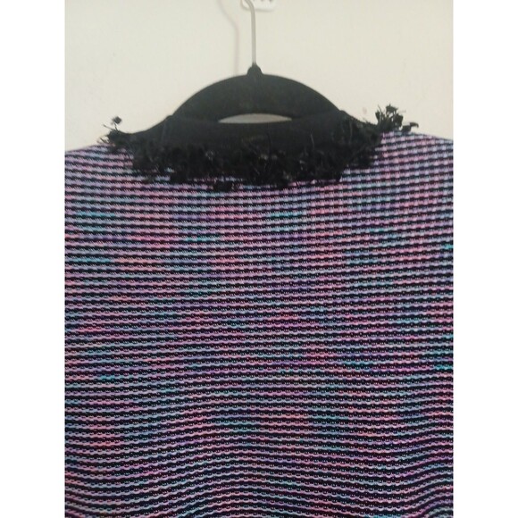 Exclusively Misook Knit Tweed Blazer Jacket M Black Pink Purple Open Front - Picture 8 of 8